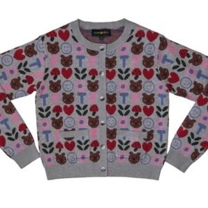 Teddy Fresh Graphic Cardigan - Gray, Pink, Brown